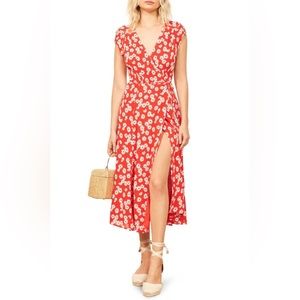 REFORMATION Oopsie Daisy Floral CARINA Georgette Wrap Midi Dress (Size Medium)